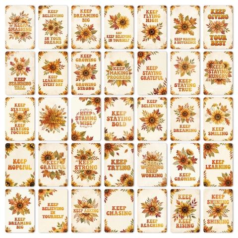 Vintage Pop Style Sunflower Motivational Cards Watercolor Autumn Leaf Wall Decor Inspirational Quote Card Handbook DIY Decor