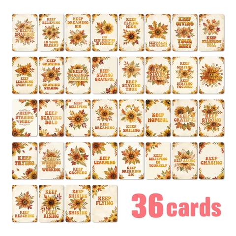Vintage Pop Style Sunflower Motivational Cards Watercolor Autumn Leaf Wall Decor Inspirational Quote Card Handbook DIY Decor