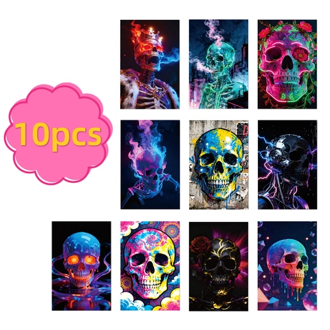 Skull Art Postcards Decorative Wall Posters Colorful Cyberpunk Gothic Street Graffiti Skull Cards For Room Decor