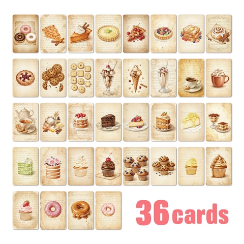Vintage Dessert Food Illustration Paper Decorative Cards Set Retro Aesthetic Wall Decor Journaling Scrapping Postcards