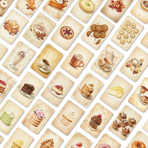 Vintage Dessert Food Illustration Paper Decorative Cards Set Retro Aesthetic Wall Decor Journaling Scrapping Postcards