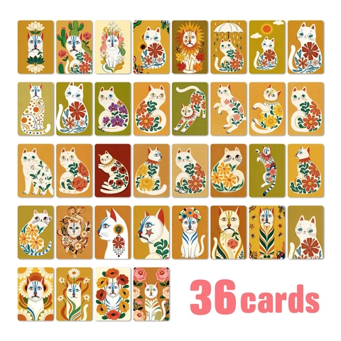 Ensemble de Cartes Décoratives Style Bohème Illustration d'Art de Chat Art Populaire Abstrait Fleur Papeterie Décor