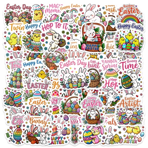 Adesivi Coniglietto Pasquale Impermeabili in Vinile per Laptop Scrapbooking DIY Decorativi Festivi Coniglio Uovo Fiori