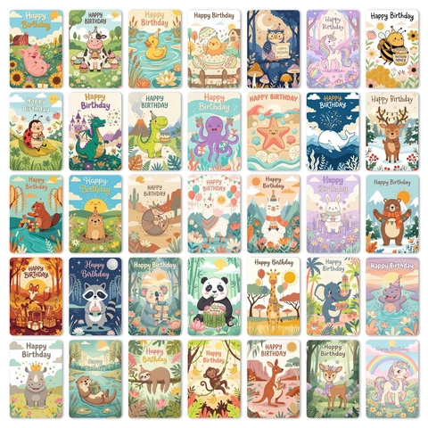 Cartoon Animal Birthday Greeting Cards Set Coated Paper Multicolor Cute Mini Gift Cards For Children Birthday Party Supplies