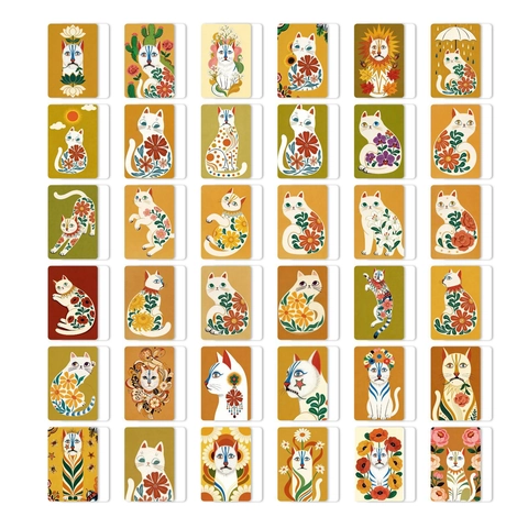 Ensemble de Cartes Décoratives Style Bohème Illustration d'Art de Chat Art Populaire Abstrait Fleur Papeterie Décor