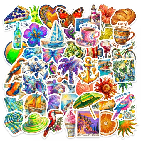 Mediterranean Summer Vacation Stickers Waterproof PVC Stickers For DIY Scrapbooking Journal Laptop Luggage Decoration Decal