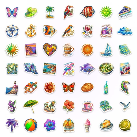 Mediterranean Summer Vacation Stickers Waterproof PVC Stickers For DIY Scrapbooking Journal Laptop Luggage Decoration Decal