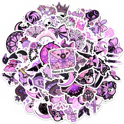 Adesivi Gotici Viola Pastel Goth Rosa Teschio Pipistrello Bara Impermeabili PVC Decalcomanie Per Journal Laptop Valigia