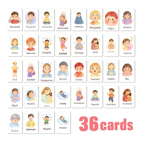 Flashcards per il Riconoscimento delle Emozioni dei Bambini Psicologia Cognitiva Illustrazioni ad Acquerello Educative