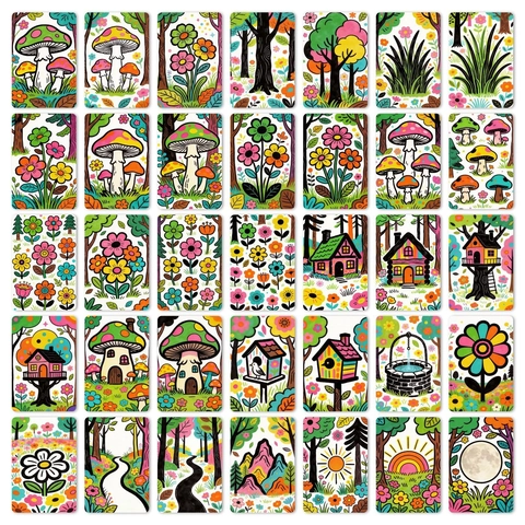 Cartoline Decorative in Carta Patinata con Funghi e Fiori della Foresta Illustrazioni Botaniche Retro per Scrapbooking e Diario