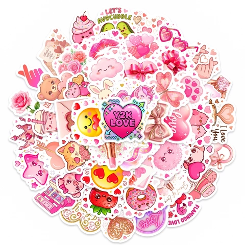 Valentinstag Cartoon Aufkleber Wasserdicht PVC Rosa Herz Erdbeere Tier Decals Für Scrapbooking DIY Dekoration Damen Geschenk
