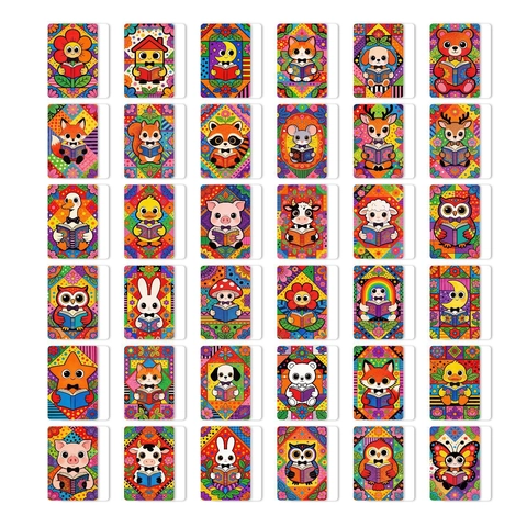 Segnalibri in Carta Patinata a Tema Animali che Leggono Stile Dipinto a Mano Biglietti di Messaggio Decorativi Illustrazione