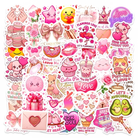 Valentinstag Cartoon Aufkleber Wasserdicht PVC Rosa Herz Erdbeere Tier Decals Für Scrapbooking DIY Dekoration Damen Geschenk
