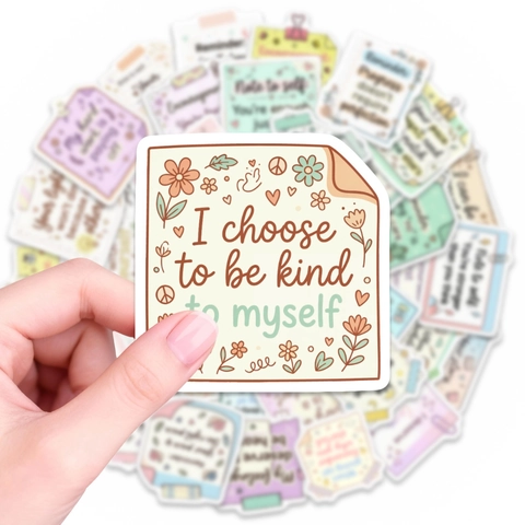 Waterproof Inspirational Quote Stickers For Laptop Phone Scrapbook Aesthetic Hand Drawn Macaron Color Healing Word Decals Stationery Decor