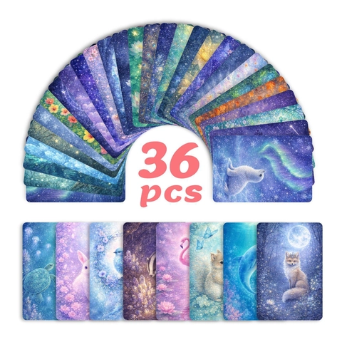 Verträumte Tierillustration Kunstkarten Kollektion Ästhetische Sternenhimmel Nachrichtenkarten Für Zuhause Deko Geschenk Journaling