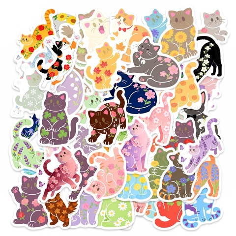 Süße Cartoon Blumen Katze Wasserdichte PVC Aufkleber Für Scrapbooking DIY Journal Tagebuch Notizbuch Laptop Schreibwaren Deko
