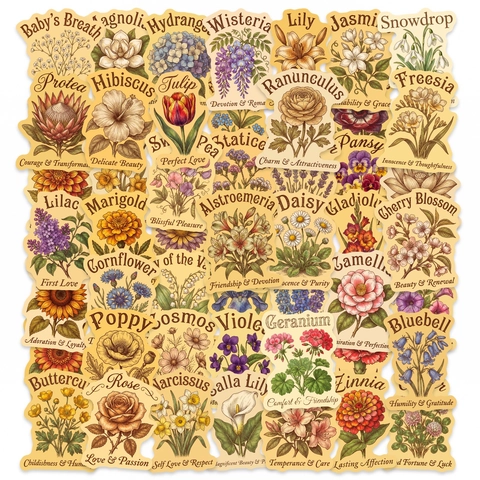 Vintage Botanische Blumen Deko Aufkleber Für Scrapbooking DIY Wasserdichte Ästhetische Pflanzen Decals Für Laptop Journaling