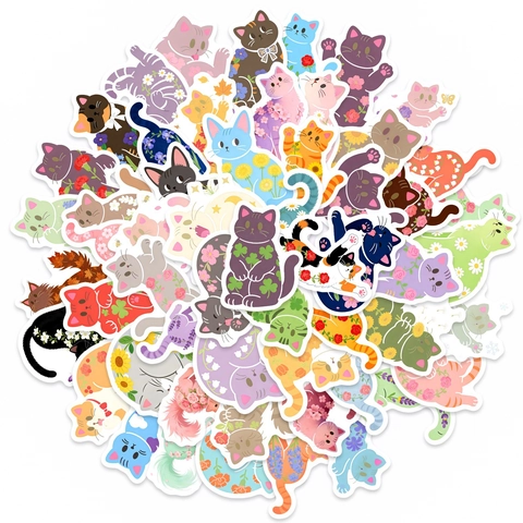 Süße Cartoon Blumen Katze Wasserdichte PVC Aufkleber Für Scrapbooking DIY Journal Tagebuch Notizbuch Laptop Schreibwaren Deko