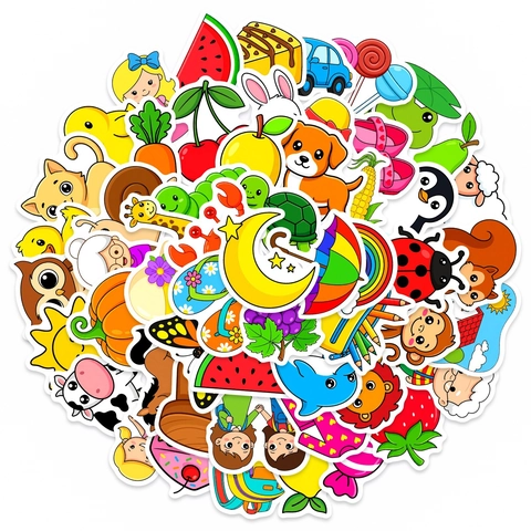 Cute Cartoon Animal Food Waterproof Stickers For Kids Reward Kindergarten DIY Scrapbooking Laptop Decor PVC Decals