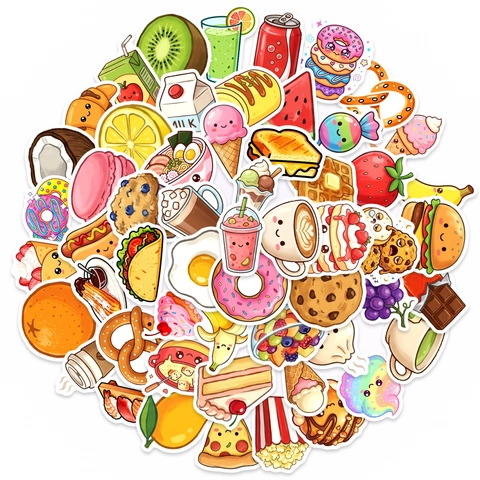 Kawaii Essen Aufkleber Wasserdicht PVC Cartoon Graffiti Decals Für Laptop Gepäck Skateboard Scrapbook DIY Deko Für Kinder