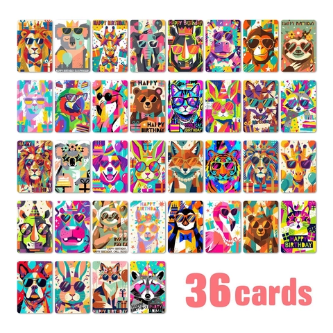 Boho Pop Art Tier Geburtstag Grußkarten Set Bunte Geometrische Tiermuster Dekokarten Für Party Heim Wanddekoration