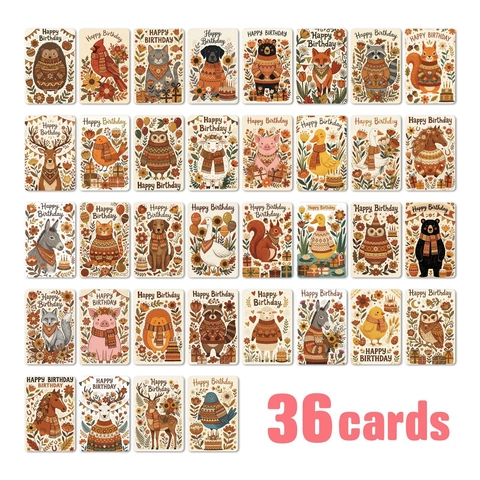 Set di Biglietti d'Auguri di Compleanno con Animali Arte Popolare Biglietti per Messaggi Regalo per Festa di Compleanno