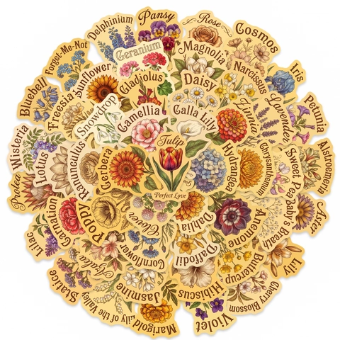 Vintage Botanische Blumen Deko Aufkleber Für Scrapbooking DIY Wasserdichte Ästhetische Pflanzen Decals Für Laptop Journaling
