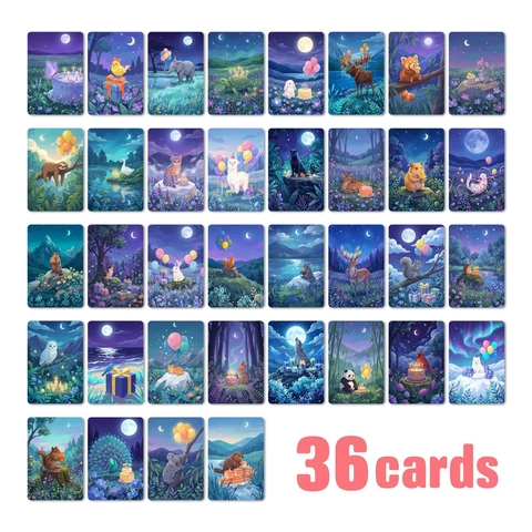 Healing Dreamy Forest Moonlit Night Animal Illustration Decorative Postcards For Journaling Wall Decor Art Message Cards Stationery