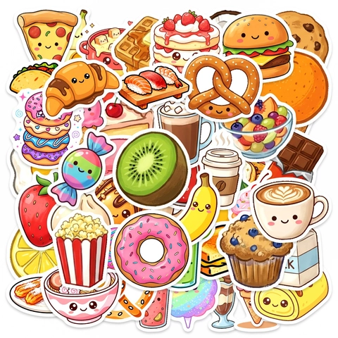 Kawaii Essen Aufkleber Wasserdicht PVC Cartoon Graffiti Decals Für Laptop Gepäck Skateboard Scrapbook DIY Deko Für Kinder