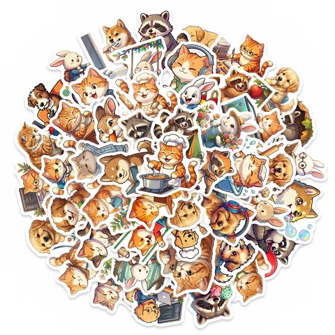 Cute Cartoon Animal Daily Life Stickers Waterproof PVC Doodle Decals For DIY Scrapbook Laptop Kids Stationery Gift