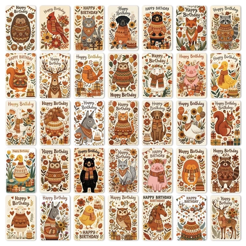 Set di Biglietti d'Auguri di Compleanno con Animali Arte Popolare Biglietti per Messaggi Regalo per Festa di Compleanno