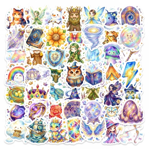 Watercolor Magic Animal Fantasy Stickers Waterproof Vinyl Decorative Decals For Scrapbook Journal Laptop DIY Decor