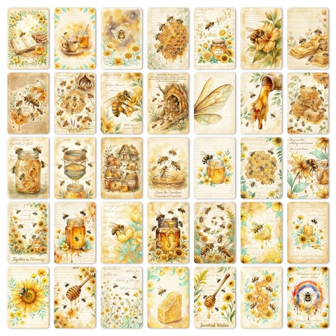 Vintage Honey Bee Decorative Cards Watercolor Sunflower Illustration Aesthetic Room Decor Scrapbooking Journaling Material