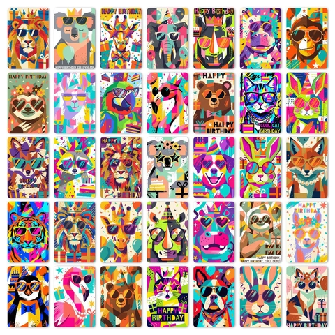 Boho Pop Art Tier Geburtstag Grußkarten Set Bunte Geometrische Tiermuster Dekokarten Für Party Heim Wanddekoration