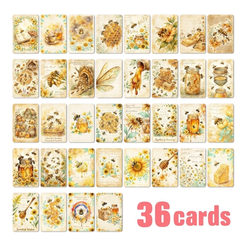 Vintage Honey Bee Decorative Cards Watercolor Sunflower Illustration Aesthetic Room Decor Scrapbooking Journaling Material
