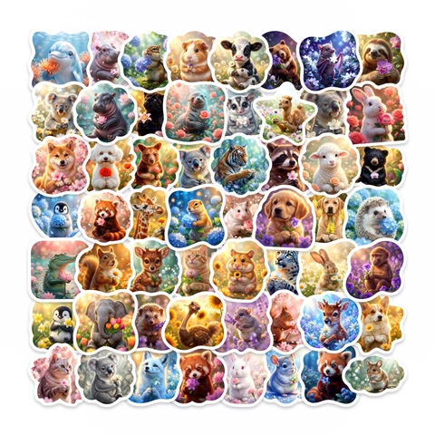 Simpatici Adesivi per Animali e Fiori in Cartone Animato Decalcomanie in PVC Impermeabile per Bambini Journal Scrapbooking Fai da Te Notebook Laptop Decorazione
