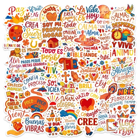 Adesivi Motivazionali Spagnoli Impermeabili in PVC Vinile Cartone Animato Graffiti Decalcomanie per Laptop Scrapbook Bagaglio DIY Decorazione