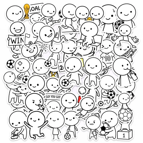 Soccer Theme Stickers Waterproof PVC Cartoon Football Character Decals For Laptop Water Bottle Phone Journal Scrapbooking Decoration