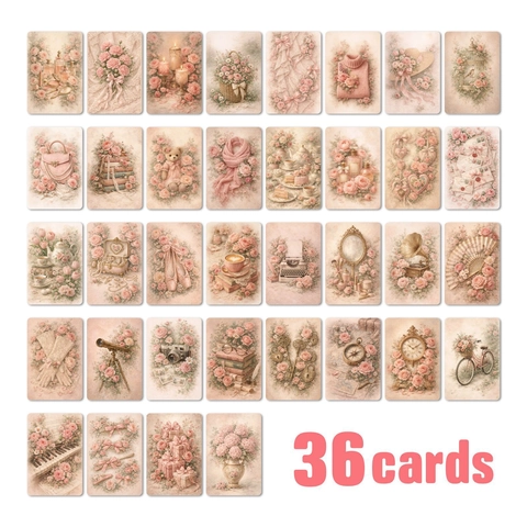 Vintage Pink Rose Decorative Cards Romantic Pastoral Style Message Cards For Scrapbooking Journaling DIY Decor Stationery Gift Cards