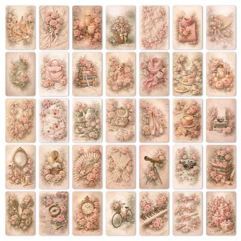 Vintage Pink Rose Decorative Cards Romantic Pastoral Style Message Cards For Scrapbooking Journaling DIY Decor Stationery Gift Cards
