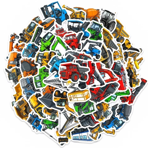 Cartoon Engineering Vehicle Stickers For Children DIY Scrapbooking Waterproof Excavator Truck Decorative Stickers Gift