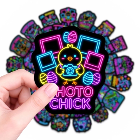 Neon Animal Stickers Waterproof PVC Decals Cartoon Rabbit Chick Egg Pattern For DIY Notebook Luggage Laptop Decoration