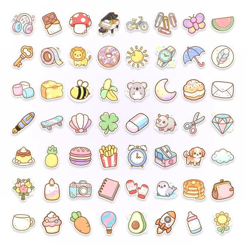 Kawaii Cartoon Stickers Waterproof INS Style Animal Food Decorative Decals For Laptop Journaling Scrapbooking DIY Stationery