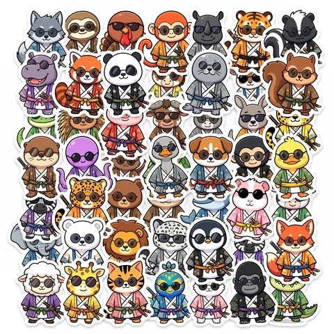 Autocollants Animaux Samouraïs Japonais Imperméables en PVC pour Ordinateur Portable Coque Téléphone Dessin Animé Ninja Décoration