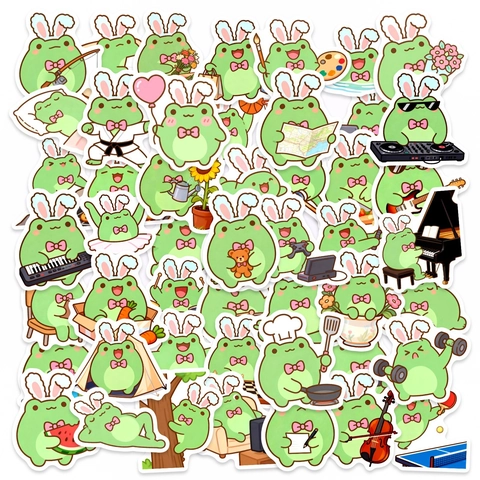 50 Pezzi Adesivi Rana Verde Cartone Animato Con Orecchie Da Coniglio Impermeabile PVC Vinile Decalcomanie Per Laptop Scrapbook DIY Decorazione