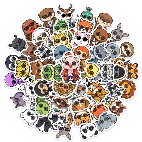 Autocollants Animaux Samouraïs Japonais Imperméables en PVC pour Ordinateur Portable Coque Téléphone Dessin Animé Ninja Décoration