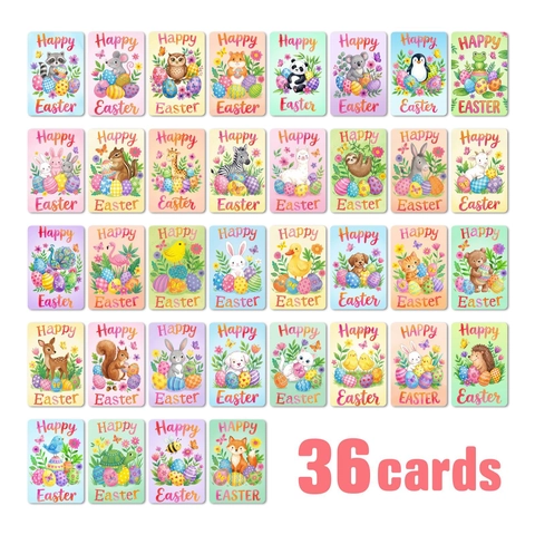 Happy Easter Greeting Cards Cartoon Animal Multi Pattern Coated Paper Blessing Cards For Kids Family Holiday Gift