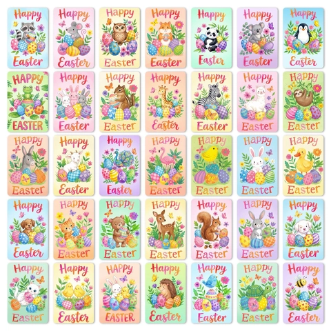 Happy Easter Greeting Cards Cartoon Animal Multi Pattern Coated Paper Blessing Cards For Kids Family Holiday Gift