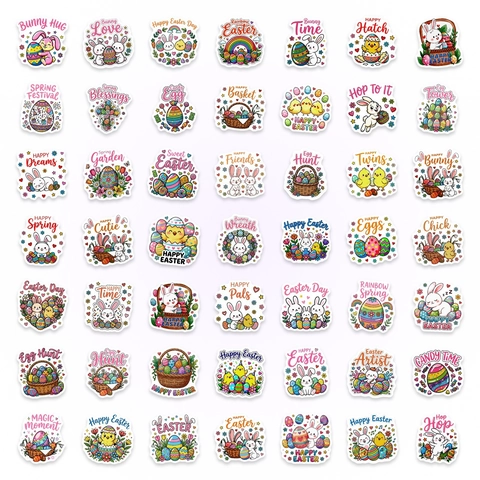 Pasen Stickers Waterdicht PVC Cartoon Paashaas Ei Decals Voor Laptop Koffer Scrapbooking DIY Vakantie Decoratie Set Veelkleurig