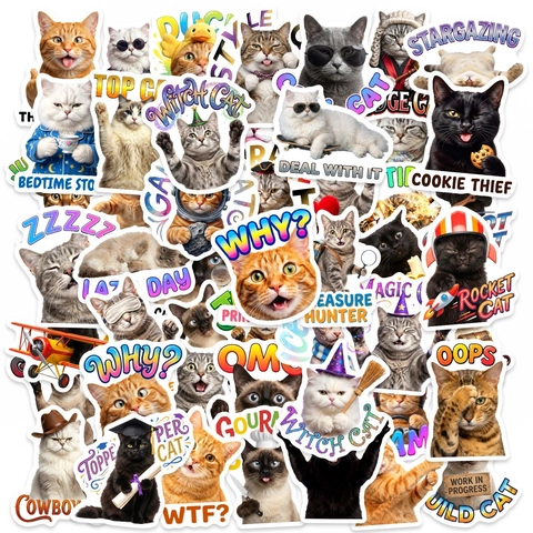 Divertenti Adesivi Emoji Gatto Impermeabili PVC Decalcomanie Decorative Per Valigie Laptop Cover Cellulare Scrapbooking Modelli Assortiti Animali